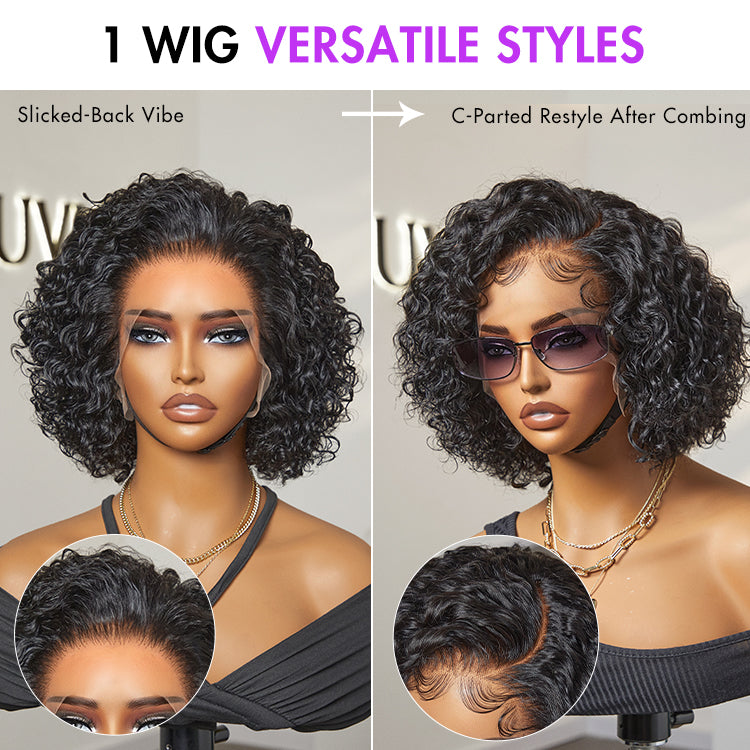 Ultra Natural Slicked Back Short Curly Wig Glueless Ear-to-ear Wide T Lace Front Wig-02