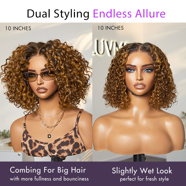 Worth I Brown Highlight Deep Curly Glueless 5x5 Closure Pre-Cut Lace Wig-08