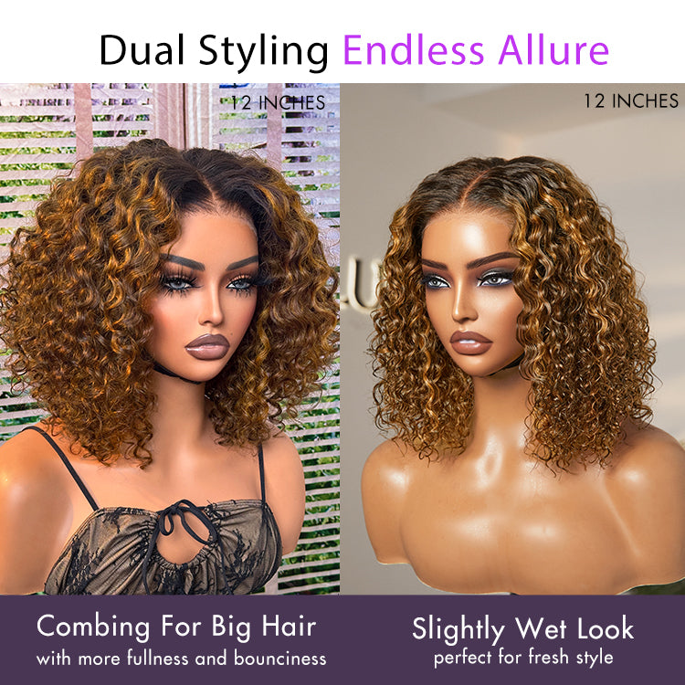Worth I Brown Highlight Deep Curly Glueless 5x5 Closure Pre-Cut Lace Wig-02