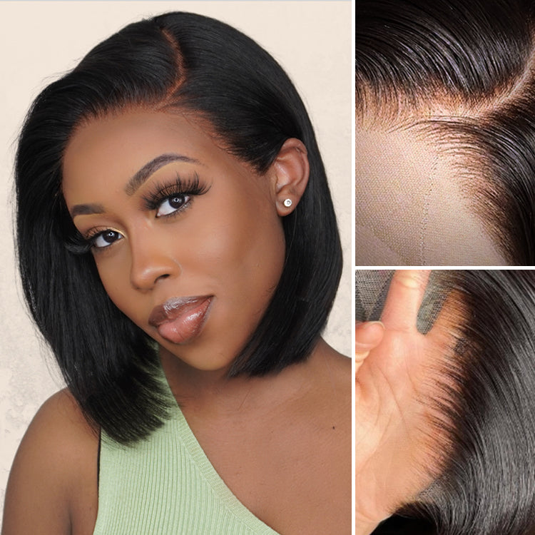 PreMax Wigs | Natural Looking Brown Highlight Silky Blunt Cut Bob Glueless 13x4 Frontal Lace Wig