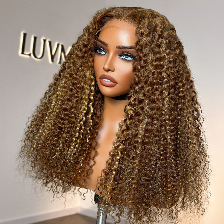 Worth | Honey Blonde Highlight Kinky Curly Glueless 5x5 Closure HD Lace Wig Breathable Cap