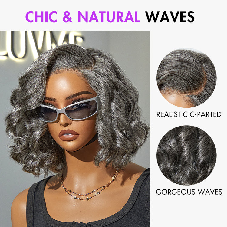 Boss Vibe Salt & Pepper Layered Bob / Body Wave Glueless Pre-Cut Minimalist Lace Grey Wig