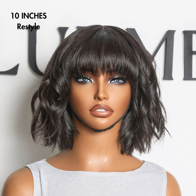 Put On and Go Brown Highlight / Natural Black Layered Cut Yaki Straight Minimalist Lace Bob Wig with Bangs