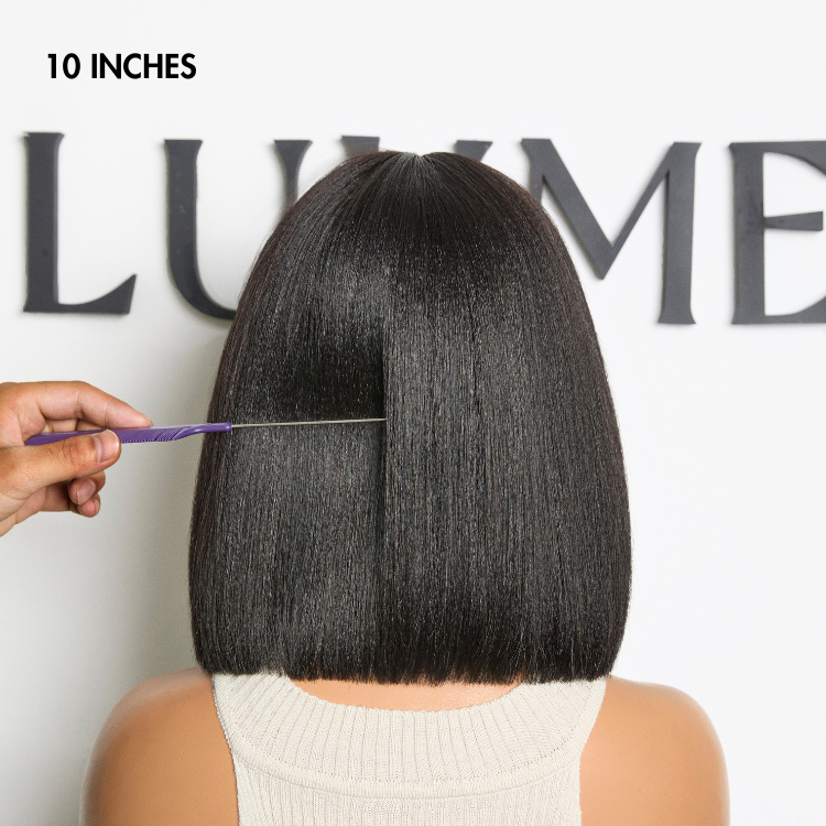 Put On and Go Brown Highlight / Natural Black Layered Cut Yaki Straight Minimalist Lace Bob Wig with Bangs