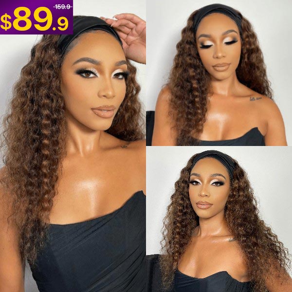 Worth |Highlight Color Deep Curly Headband Wig 100% Human Hair