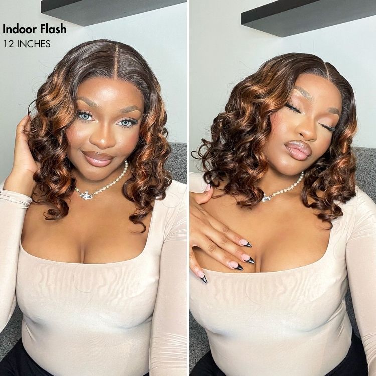 Worth | Elegant Brown Ombre Loose Wave Minimalist HD Lace Glueless Short Wig 100% Human Hair-02