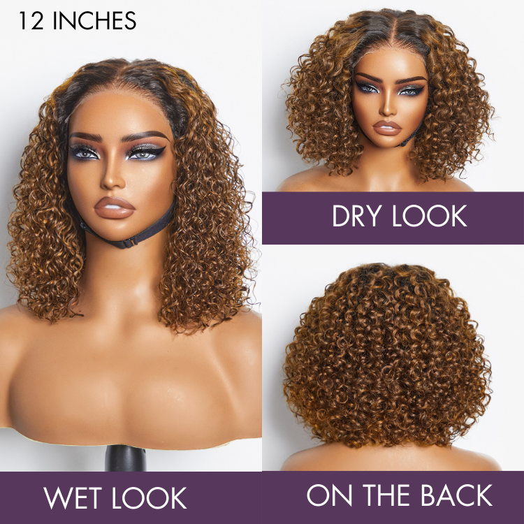 1 SEC INSTALL WIG | Ombre Blonde Highlight Deep Curly Glueless 5x5 Closure Lace Wig Pre-Cut Lace