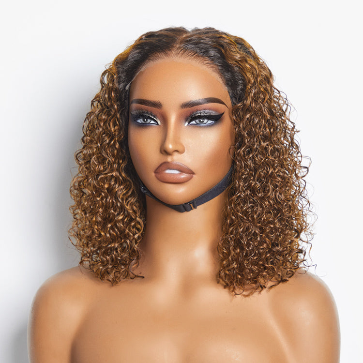 1 SEC INSTALL WIG | Ombre Blonde Highlight Deep Curly Glueless 5x5 Closure Lace Wig Pre-Cut Lace