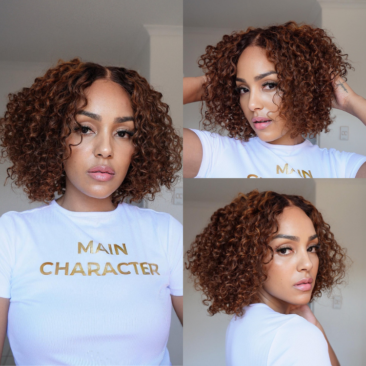 1 SEC INSTALL WIG | Ombre Brown Highlight / Natural Black Deep Curly Glueless 5x5 Closure Lace Wig Pre-Cut Lace-11