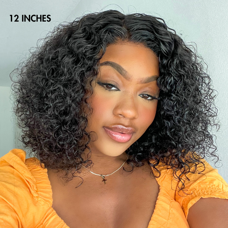 Outlet | 12 Inches Wet and Wavy | Water Wave 4x4 Closure Lace Glueless Side Part Short Wig 100% Human Hair-01