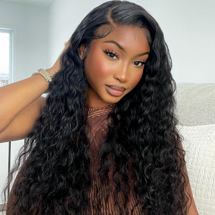 Outlet |  Water Wave 4*4 Middle Part / Side Part Lace Wigs100% Human Hair