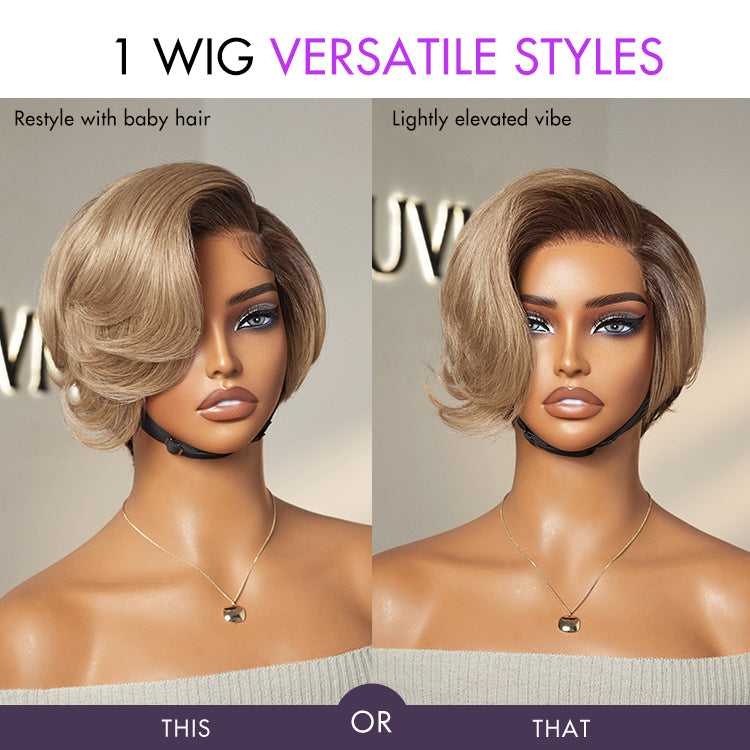 VIP ONLY | Ash Blonde Peekaboo Brown Pixie Cut Wig Glueless Minimalist HD Lace Short Blonde Wig Pre-Cut Lace