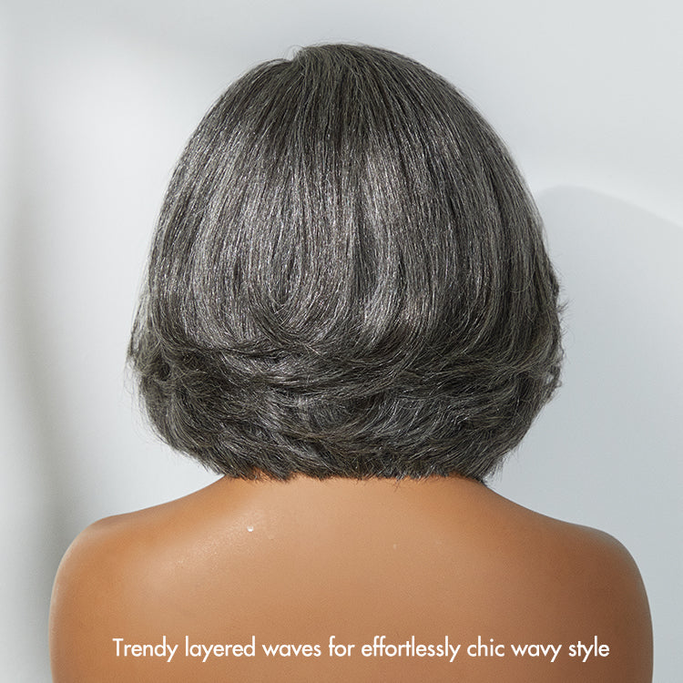 Boss Vibe Salt & Pepper Layered Bob / Body Wave Glueless Pre-Cut Minimalist Lace Grey Wig-21