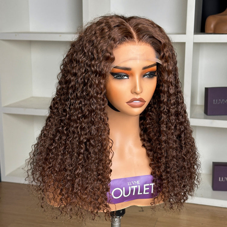 OUTLET | Brown Water Wave Glueless 5x5 Closure Lace Long Curly Wig-02
