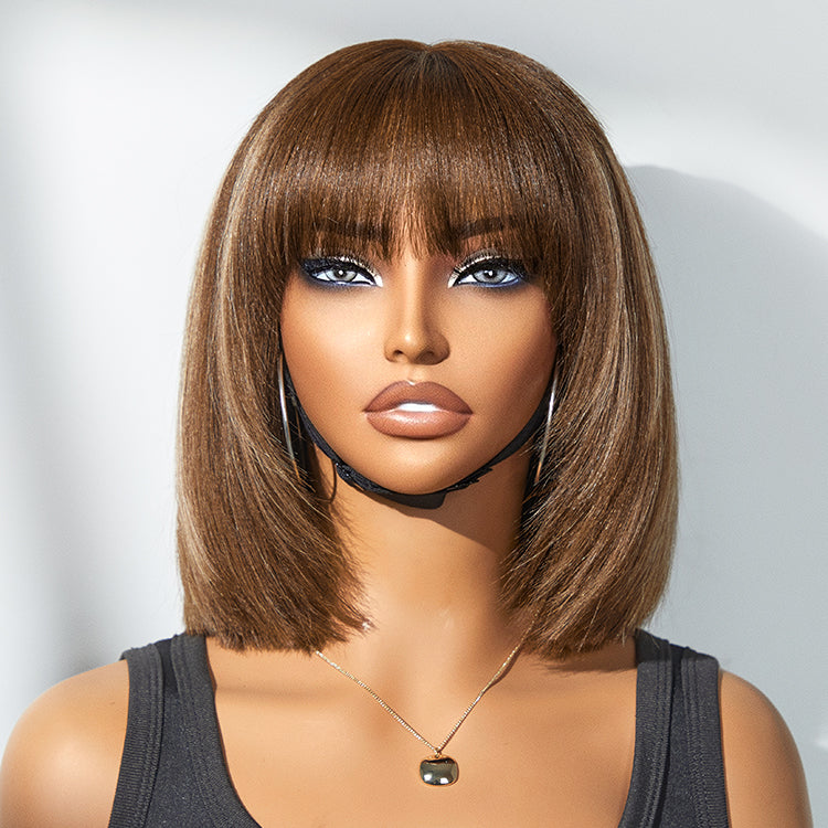 Put On and Go Reddish Purple / Ash Blonde Highlight / Brown Highlight / Natural Black Layered Cut Yaki Straight Minimalist Lace Bob Wig