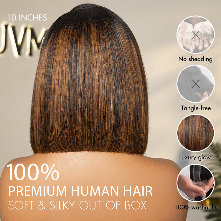 Worth I Brown Highlights Silky Blunt Cut Bob Snugfit Glueless Minimalist HD Lace Wig Pre-Cut Lace-06