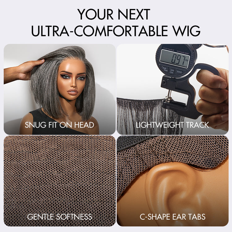 Worth I AiryFit™ Scalp Care Wigs -Salt and Pepper Glueless Minimalist HD Lace Bob Wig Pre-Cut Lace-09