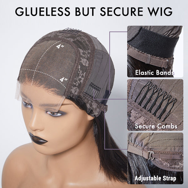 2 For 1 | Bouncy Glueless Wig With Bangs+Natural Black 4*4 Closure Water Wave Wig