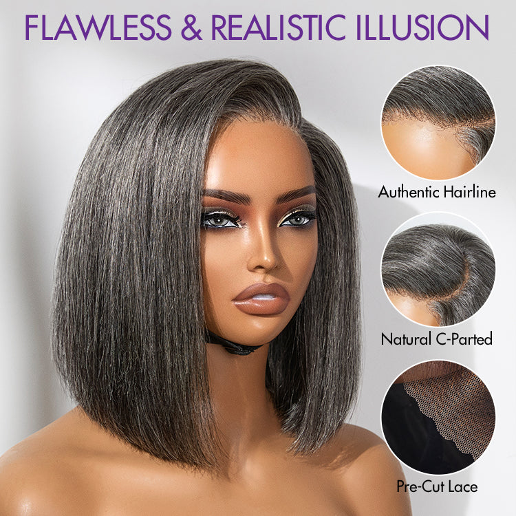 Worth I AiryFit™ Scalp Care Wigs -Salt and Pepper Glueless Minimalist HD Lace Bob Wig Pre-Cut Lace-06
