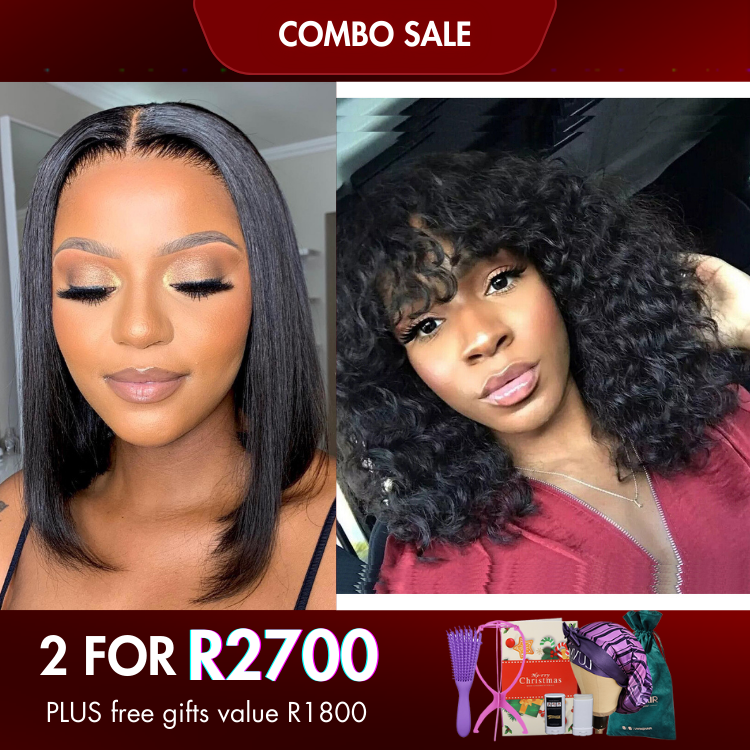 2 For 1 | Straight Glueless Bob Wig+Water Wave With Bang Wig