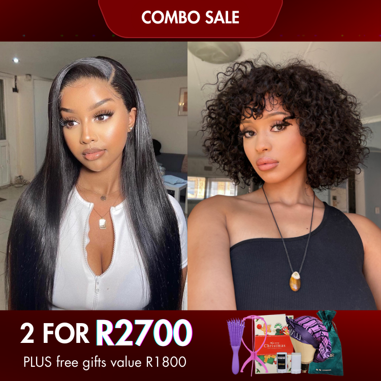 2 For 1 | Silky Straight Wig Side Part +Natural Color Bouncy Deep Curly Wig