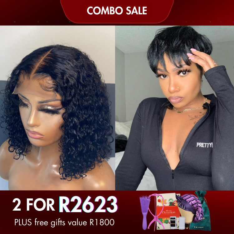 2 For 1 | Deep Curl Bob Glueless 4x4 Closure Lace Wig+ Pixie Cut No Lace Glueless Short Wig