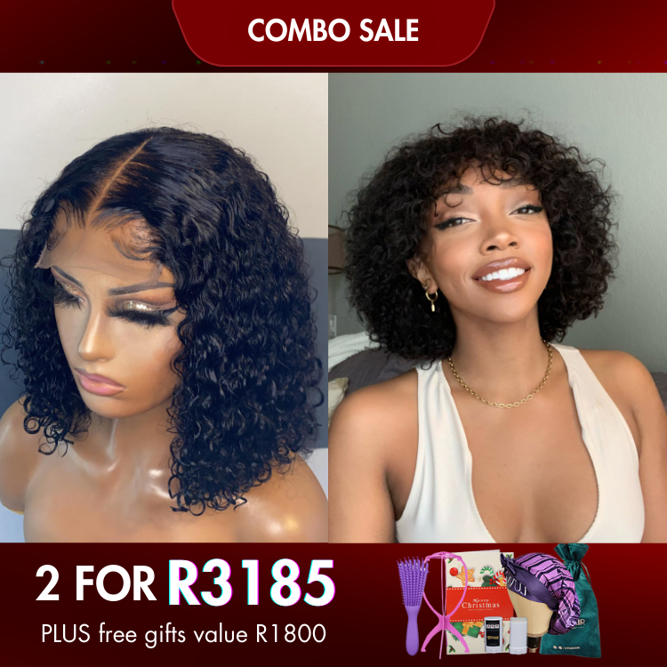 2 For 1 | Deep Curl Bob Glueless 4x4 Closure Lace Wig+Water Wave No Lace Glueless Wig With Bangs