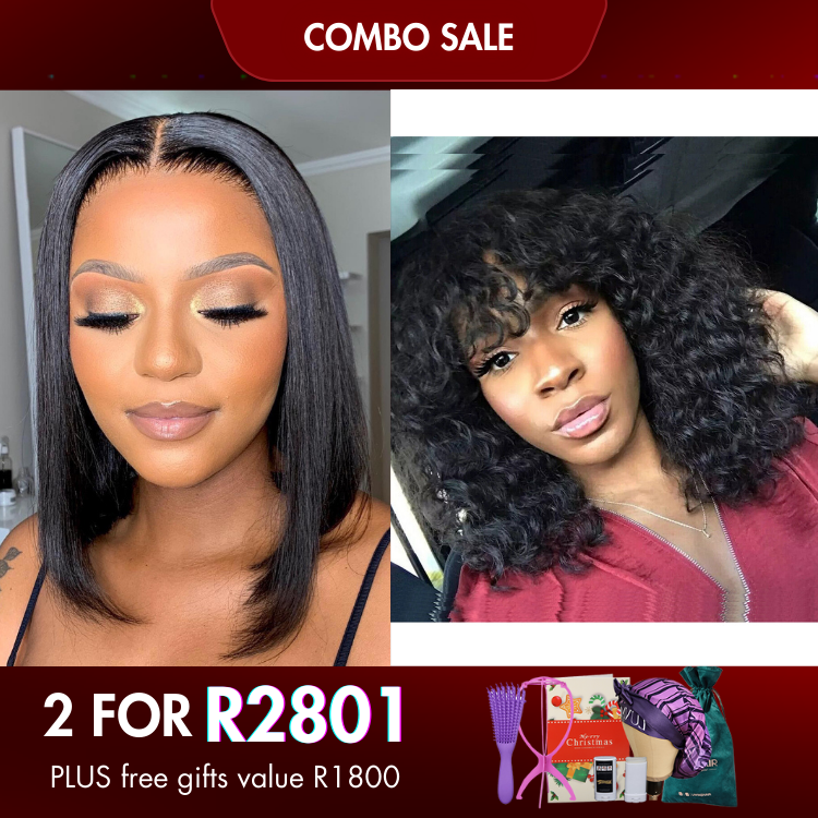 2 For 1 | Straight Glueless Bob Wig+Water Wave With Bang Wig