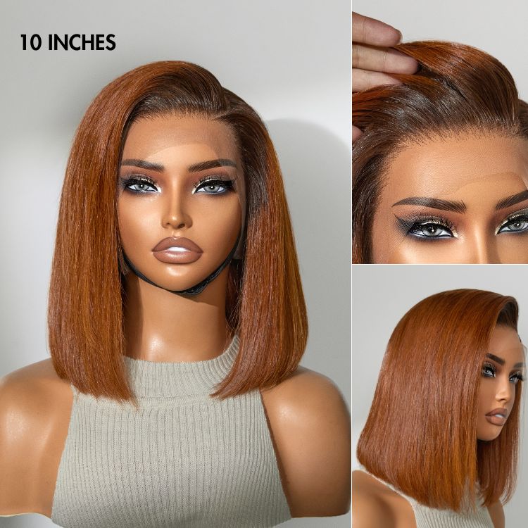 Ginger Ombre Silky Blunt Cut Glueless 13x4 Lace Front Short Bob Wig 100% Human Hair