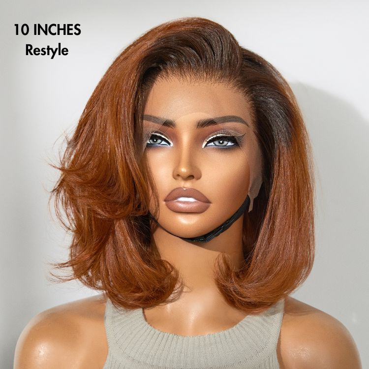 Ginger Ombre Silky Blunt Cut Glueless 13x4 Lace Front Short Bob Wig 100% Human Hair