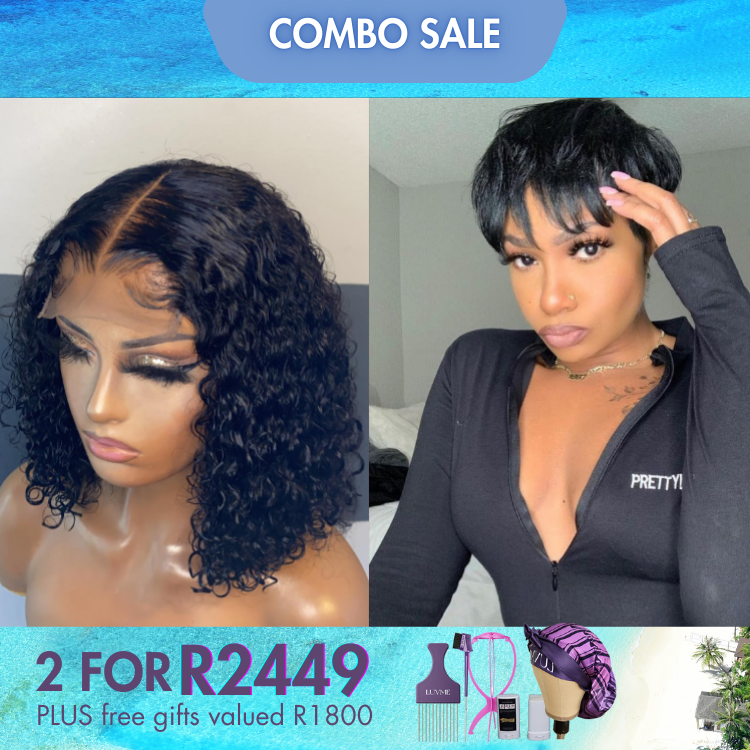 2 For 1 | Deep Curl Bob Glueless 4x4 Closure Lace Wig+ Pixie Cut No Lace Glueless Short Wig