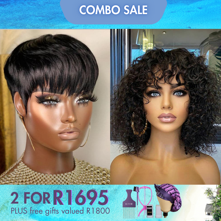 2 For 1 | Hot Pixie Cut Glueless Wig+Water Wave With Bang Wig