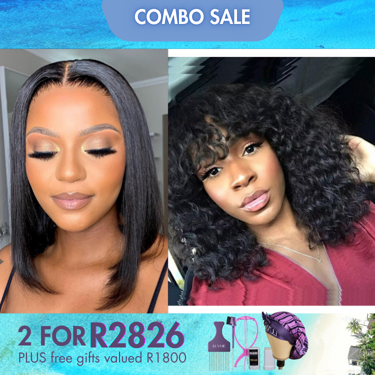 2 For 1 | Straight Glueless Bob Wig+Water Wave With Bang Wig