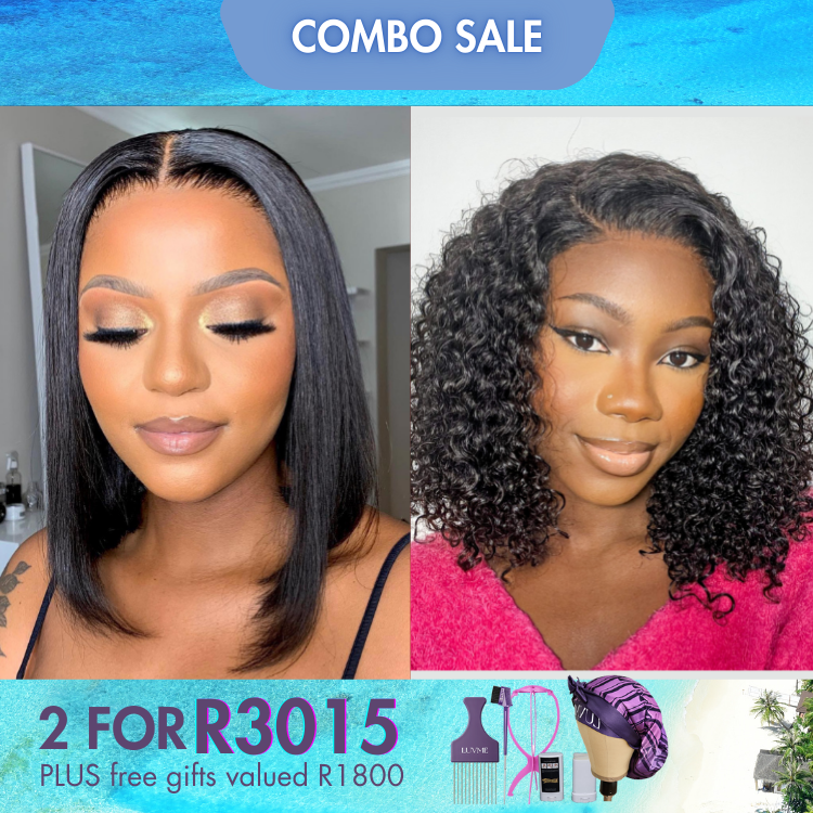 2 For 1 | Straight Glueless Bob Wig+Natural Black New Funmi Curl Wigs