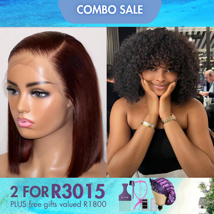 2 For 1 | Reddish Purple Side Part Glueless Wide T Lace Bob Wig+Natural Color Bouncy Deep Curly Wig