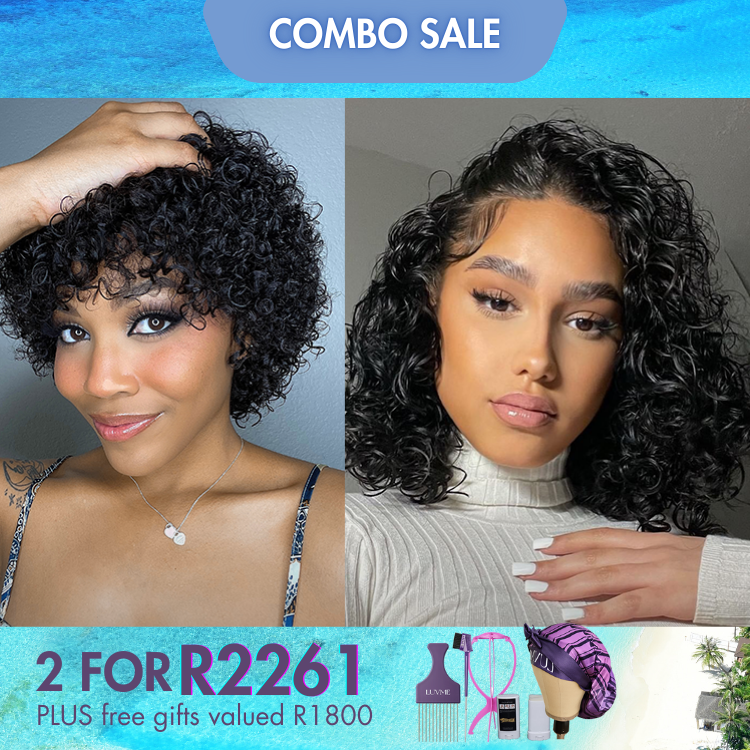 2 For 1 | Bouncy Glueless Wig With Bangs+Natural Black 4*4 Closure Water Wave Wig