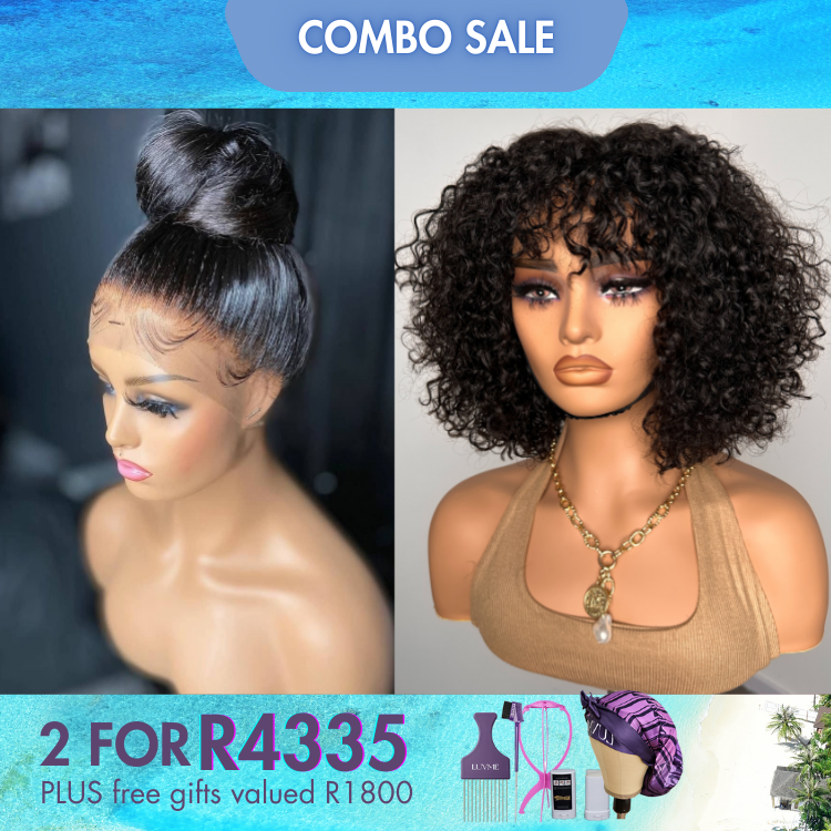 2 For 1 | 360 Lace Natural Black Straight Wig+Natural Color Bouncy Deep Curly Wig