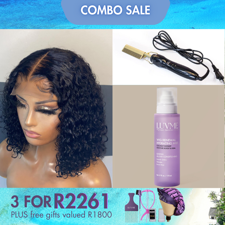 3 For 1 |  Deep Curl Bob Glueless 4x4 Closure Lace Wig+Hot Comb-Refresh Your Hair New Again+Wig Renewal Hydrating Mist