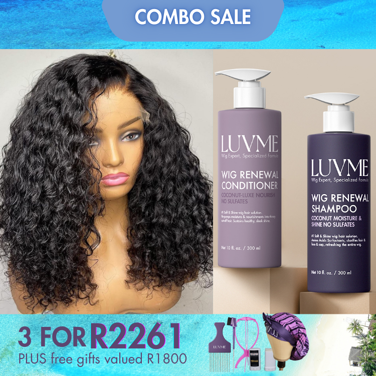 3 For 1 | Natural Black Water Wave 5x5 Side part Lace Wigs+ Wig Renewal Shampoo & Conditioner Set