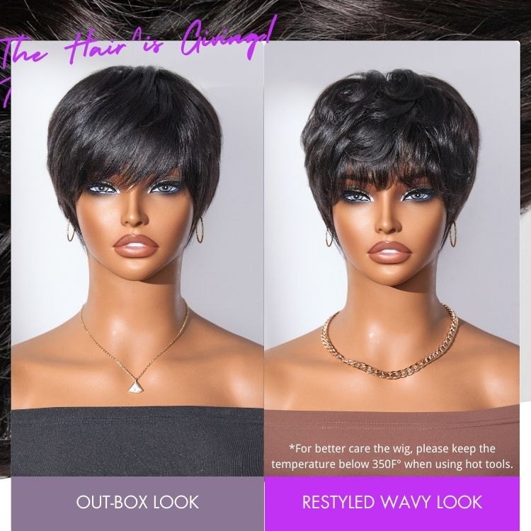 Exclusive Sale | Throw On & Go Short Cut with Bangs Wig Ultra Comfort Cotton Cap Glueless Wig Hair Loss Friendly-07