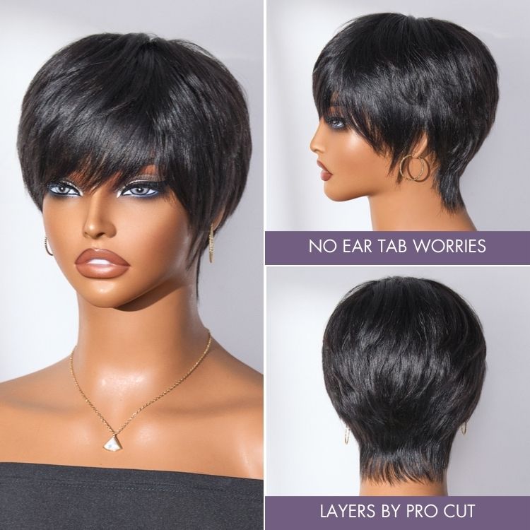 Exclusive Sale | Throw On & Go Short Cut with Bangs Wig Ultra Comfort Cotton Cap Glueless Wig Hair Loss Friendly-05