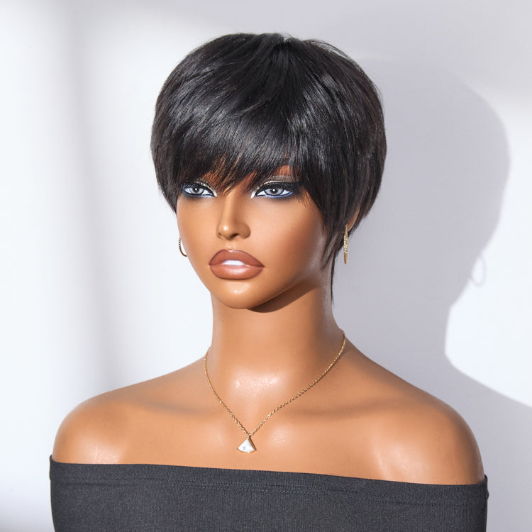 Exclusive Sale | Throw On & Go Short Cut with Bangs Wig Ultra Comfort Cotton Cap Glueless Wig Hair Loss Friendly-08