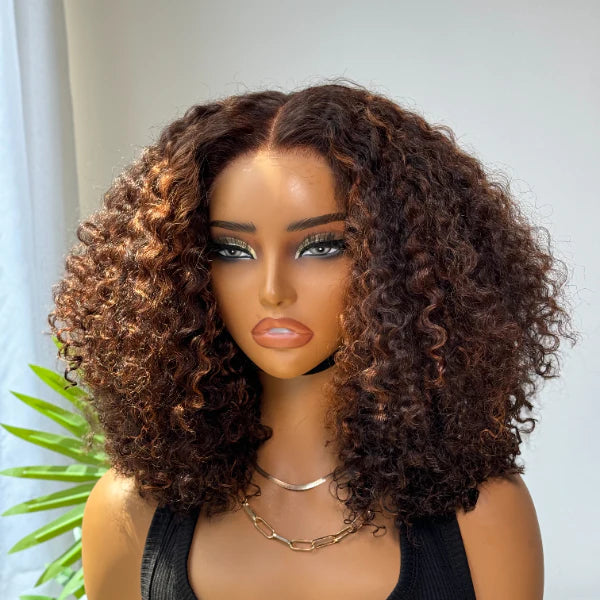 Special Price | 180% Density Copper Highlight Kinky Curly Glueless 5x5 Closure Lace Curly Wig-01