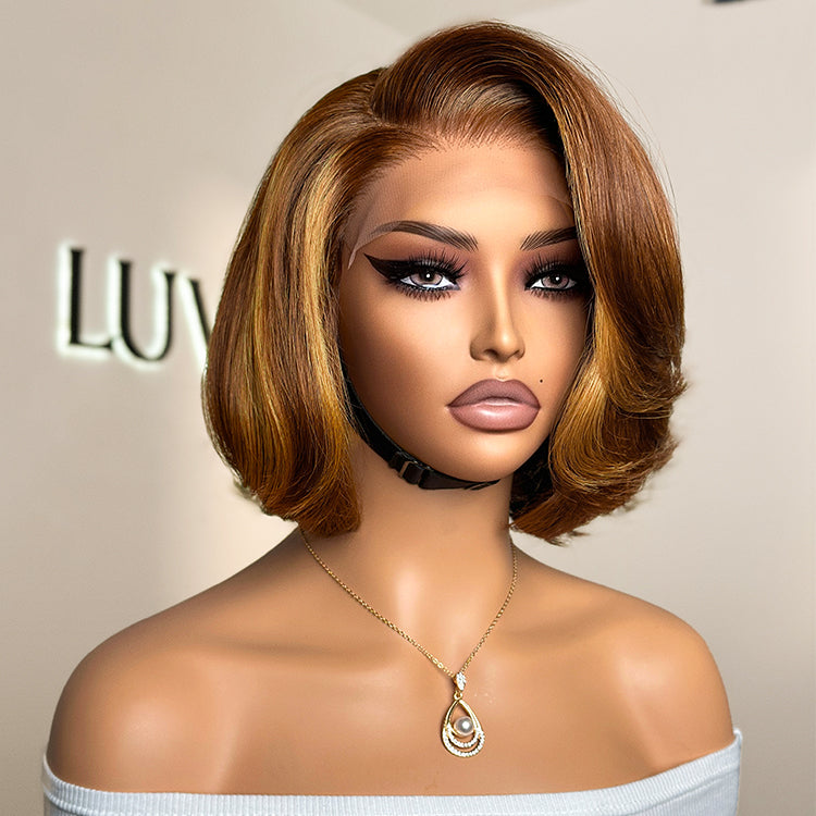Worth | Toffee Brown Mix Blonde / Natural Black Layered Cut Glueless 5x5 Closure Lace Bob Wig-02
