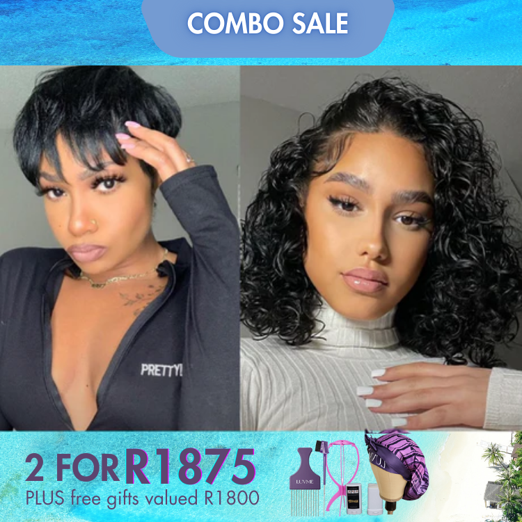 2 For 1 | Hot Pixie Cut Glueless Wig+Natural Black 4*4 Closure Water Wave Wig-01