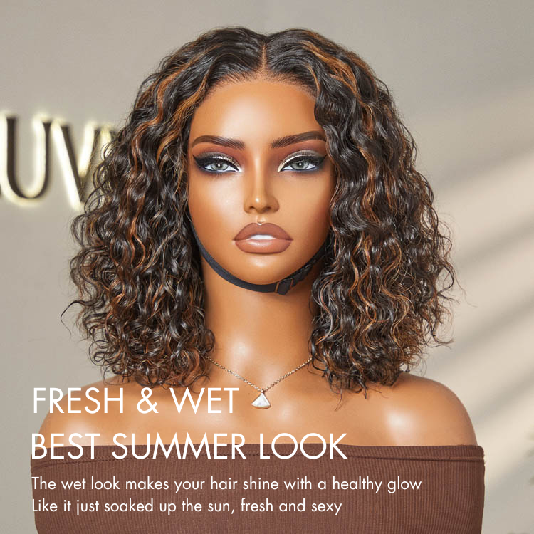 PreMax Wigs | Highlight Brown Deep Wave 4x4 Closure Lace Wig Middle Part 100% Human Hair-02