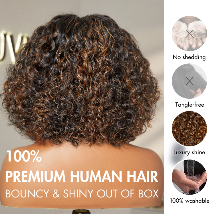 PreMax Wigs | Highlight Brown Deep Wave 4x4 Closure Lace Wig Middle Part 100% Human Hair-05