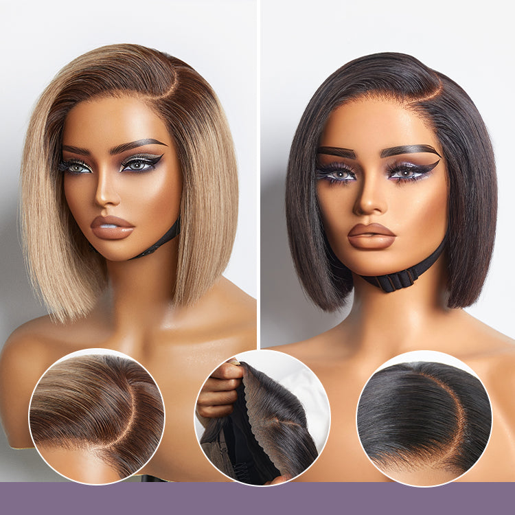 Put On & Go Blunt Cut Ash Blonde Straight Bob Minimalist HD Lace Glueless C Part Wig-03