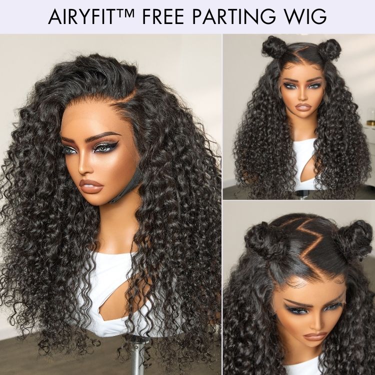 AiryFit™ Scalp Care Wigs - Deep Parting Water Wave Human Hair Wig Glueless 11x6 Frontal HD Lace Curly Wig-01