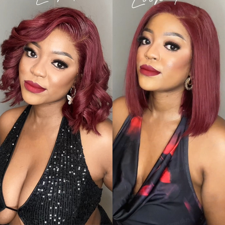 ReadytoGo Reddish Purple Glueless Bob Frontal T Part Lace Wig | PrePlucked+KnotsBleached-01